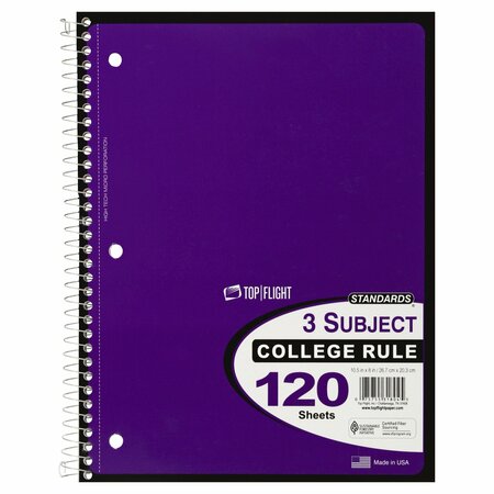 TOP FLIGHT Three Subject College Ruled Notebook 590797